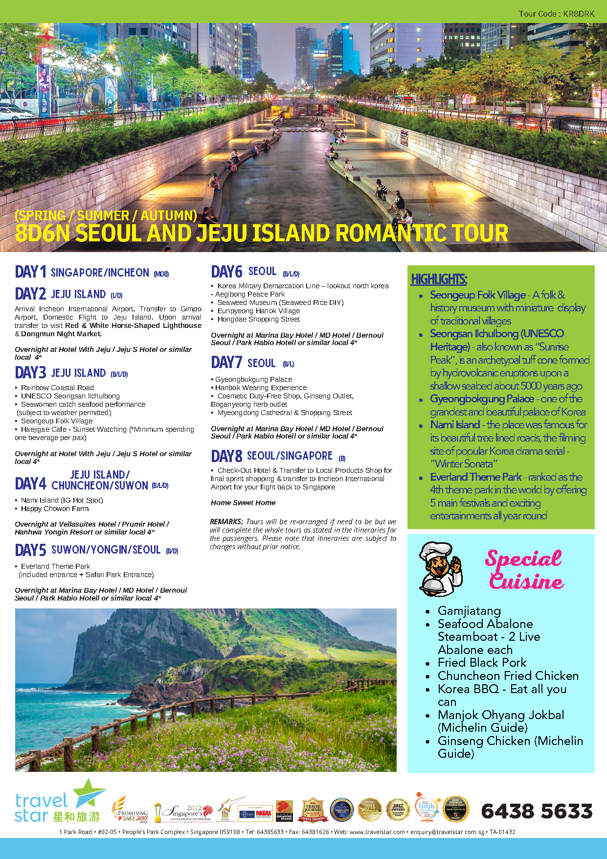 8D6N Seoul + Jeju Island Romantic Trip (Spring_Summer_Autumn)